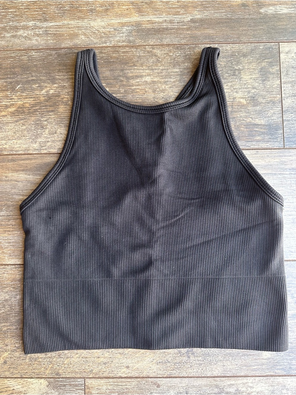 Athleta Black Ribbed High-Neck Cropped Tank